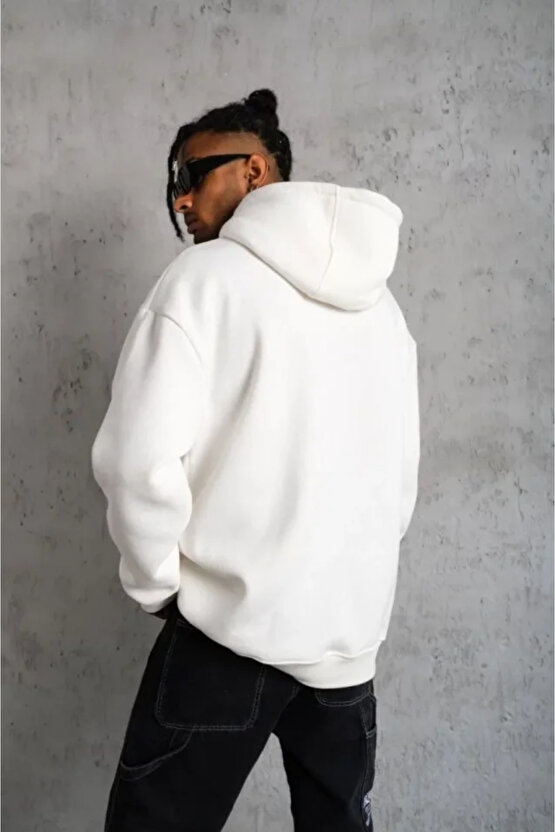 EQURİ 3 İplik Kapşonlu Sweatshirt Hoodie - Beyaz