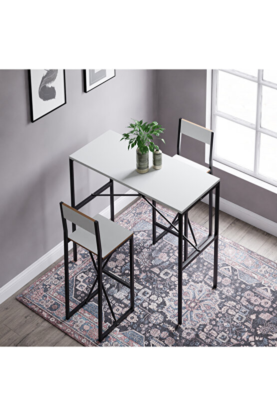 Gzl Bar Masa Bar Sandalye Yemek Masa Sandalye Takımı Beyaz 1580