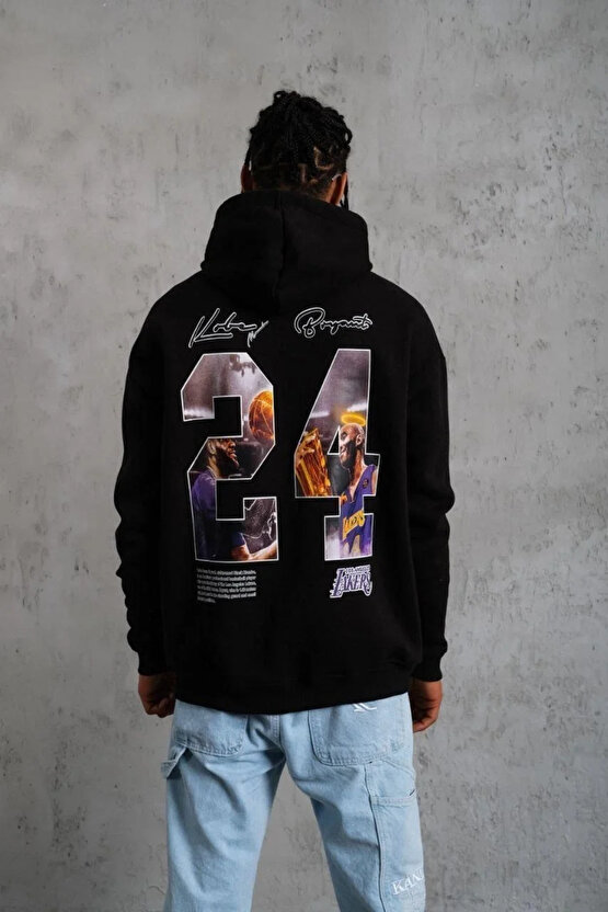 ERKEK BASKILI OVERSİZE ÜÇ İPLİK KAPÜŞONLU SWEATSHİRT - SİYAH