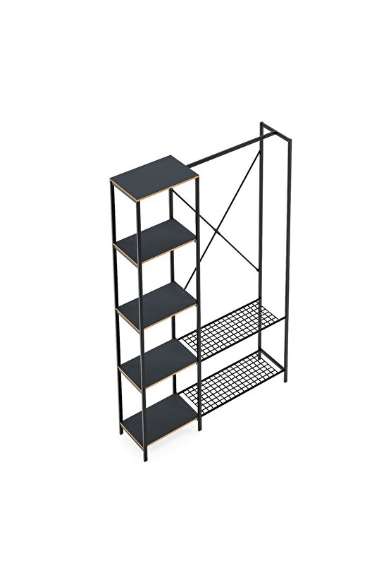Metal Ayaklı Mdf Raflı Askı Elbise Askısı Çok Amaçlı Dolap Gardrop