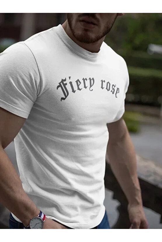 Erkek Bisiklet Yaka Baskılı Oversize T-Shirt - Beyaz