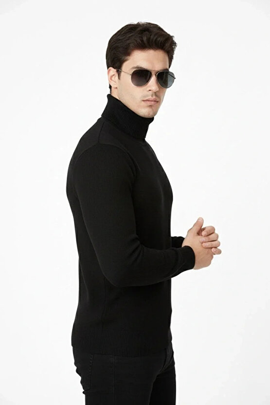 Tam Boğazlı Balıkcı Yaka Triko Kazak yumuşak dokulu Pamuklu ince Dokuma, uzun kollu Rahat Regular ka