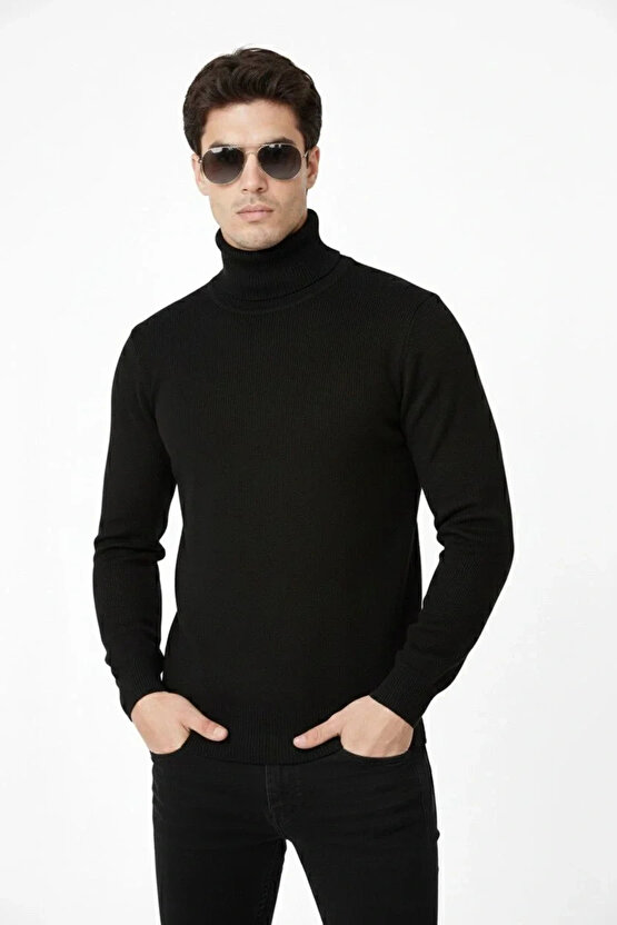 Tam Boğazlı Balıkcı Yaka Triko Kazak yumuşak dokulu Pamuklu ince Dokuma, uzun kollu Rahat Regular ka