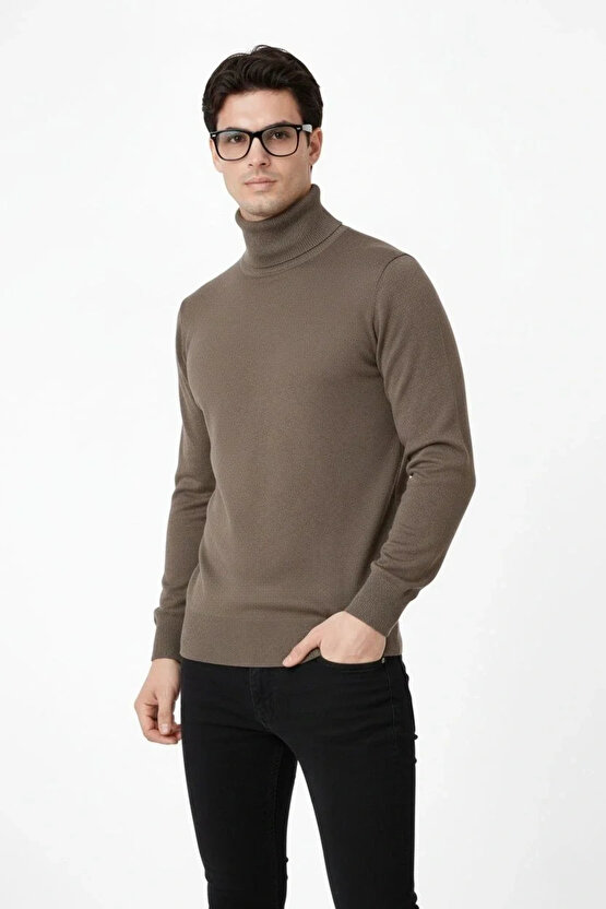 Tam Boğazlı Balıkcı Yaka Triko Kazak yumuşak dokulu Pamuklu ince Dokuma, uzun kollu Rahat Regular ka