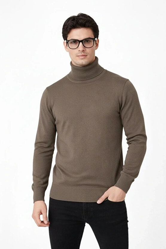 Tam Boğazlı Balıkcı Yaka Triko Kazak yumuşak dokulu Pamuklu ince Dokuma, uzun kollu Rahat Regular ka