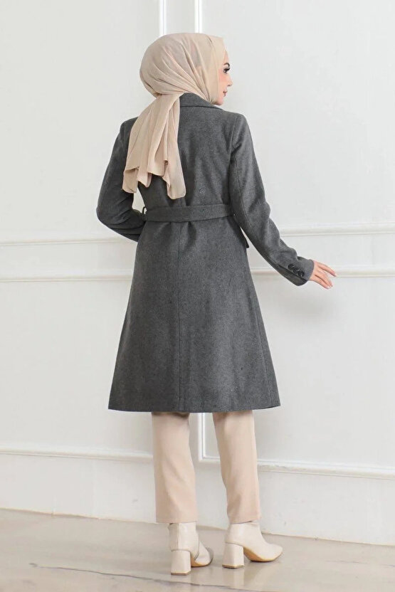 Kadın Düğmeli İçi Astarlı Kaşmir Kaşe Kaban - Bej