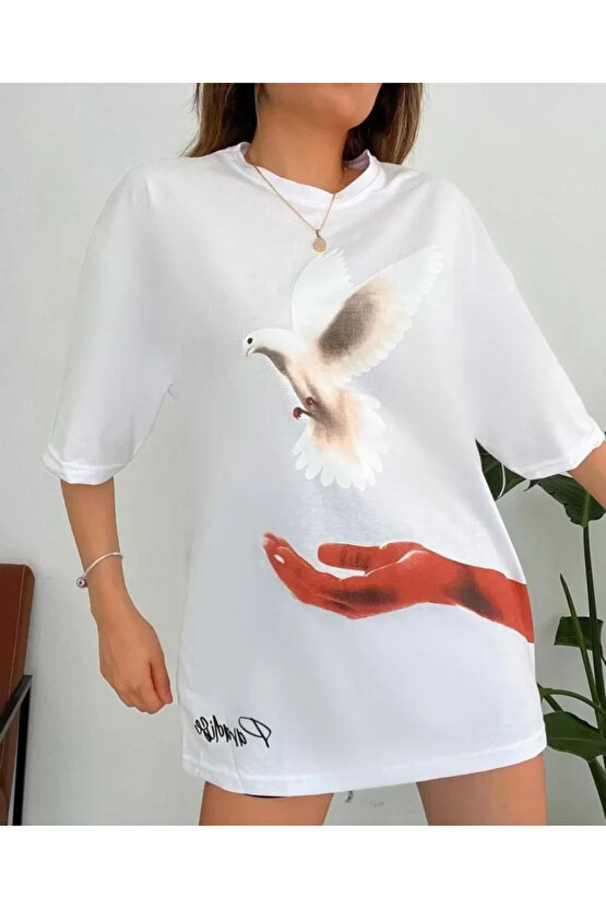 Dijital Baskılı T-Shirt - Beyaz