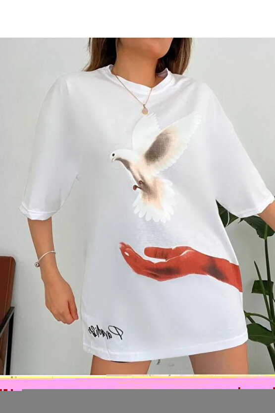 Dijital Baskılı T-Shirt - Beyaz