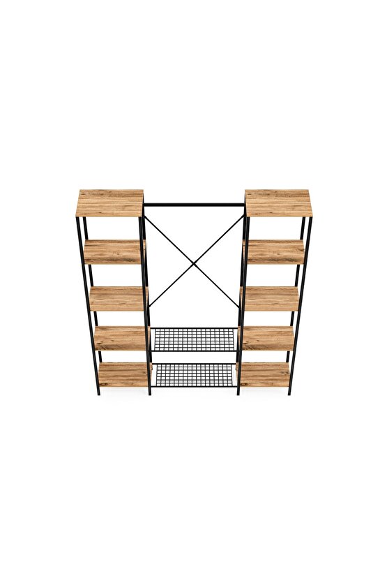 Çok Amaçlı Metal Ayaklı Çift Raflı Dolap Ayakkabılık Portatif Portmanto Gardırop