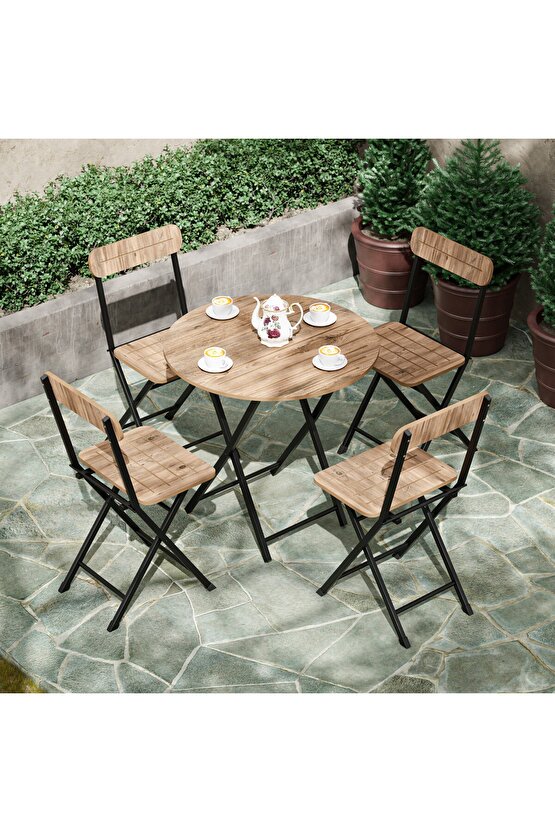 4 Kişilik Yuvarlak Bistro Takım Bahçe Mutfak Masa Sandalye