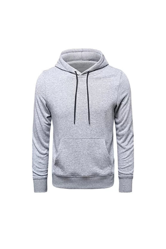 Erkek Uzun Kol Kapşonlu Basic Sweatshirt Hoodie - Gri