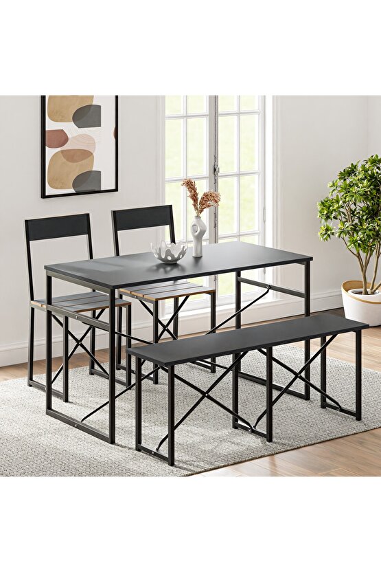 Mutfak Masası Bench Bank 120x60 Masa Set 2 Adet Sandalye Yemek Masası