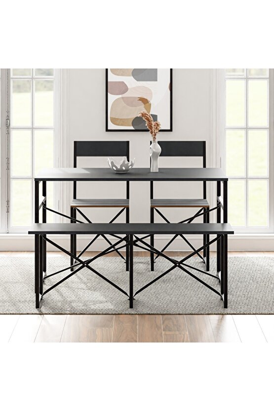 Mutfak Masası Bench Bank 120x60 Masa Set 2 Adet Sandalye Yemek Masası