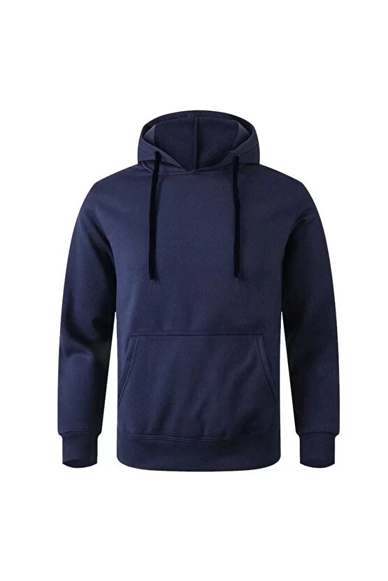 Erkek Uzun Kol Kapşonlu Basic Sweatshirt Hoodie - Lacivert