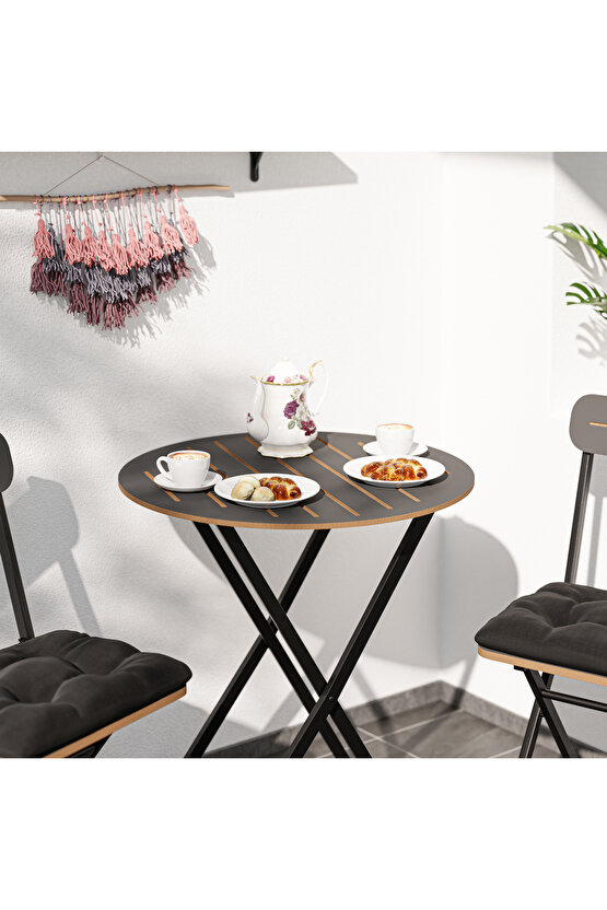 Minderli Bistro Takım Bahçe Masa Sandalye Yuvarlak Füme  1486