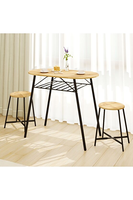Mutfak Masası Oval Tabure Takımı Masa Sandalye Takımı Çam 1473