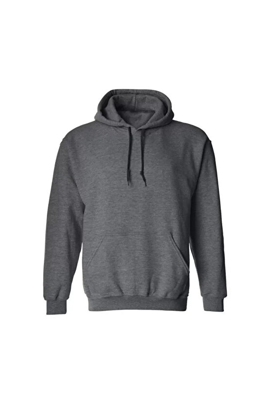 Erkek Uzun Kol Kapşonlu Basic Sweatshirt Hoodie - Füme
