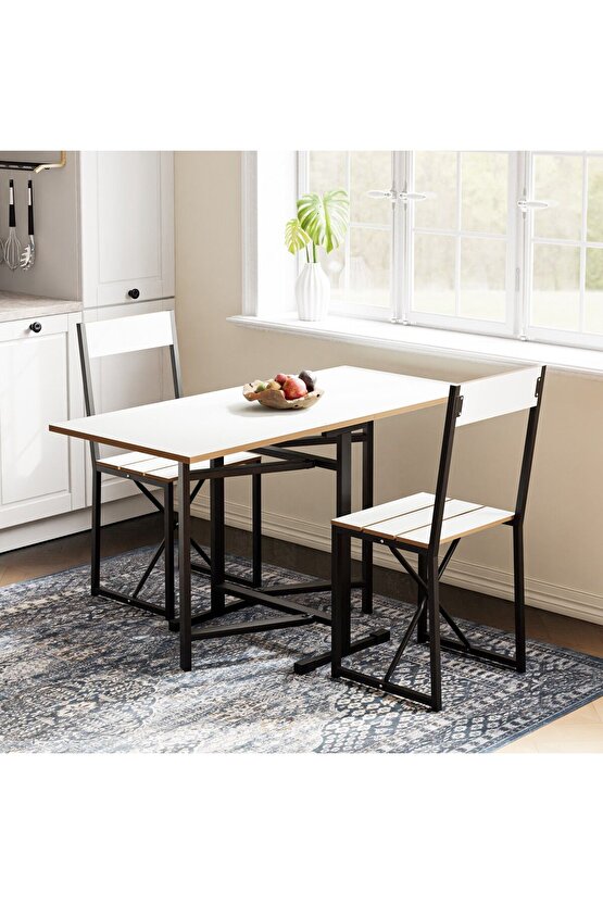 Katlanır Mutfak Masa Sandalye Takımı Beyaz 1447