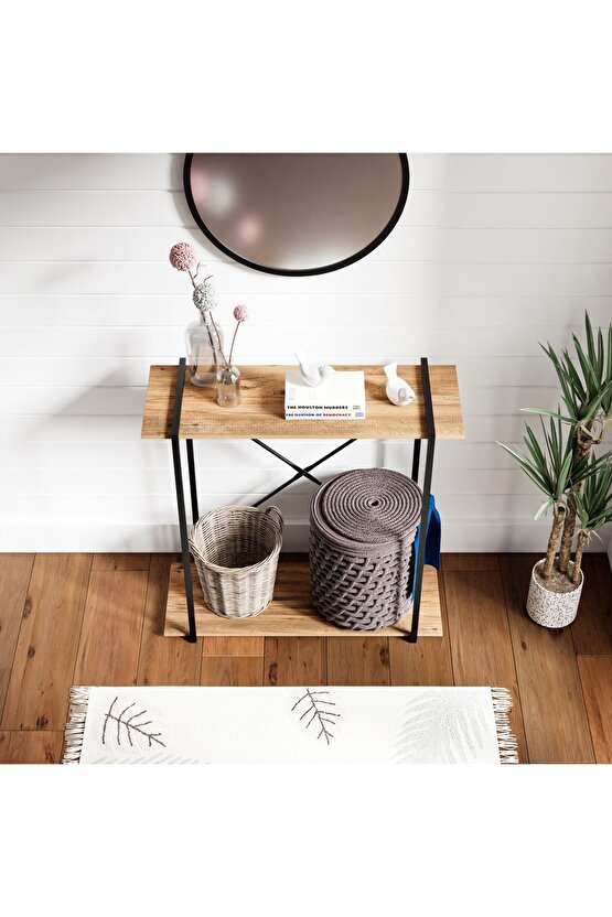 Metal Ayaklı Dresuar Raflı Dresuar Dekoratif Metal Dresuar Çam 1376