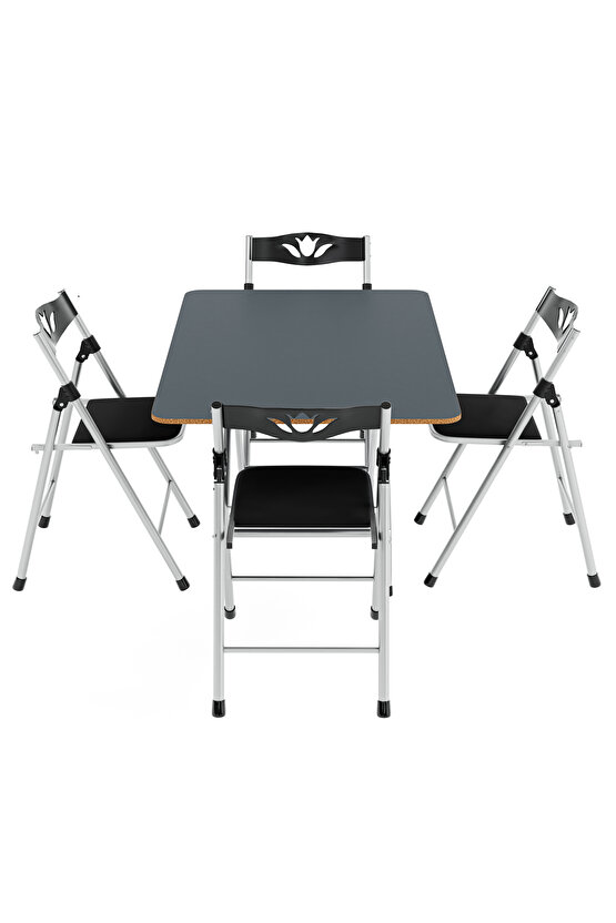 60x90 Füme Katlanır Masa Ve 4 Adet Sandalye Seti 1132
