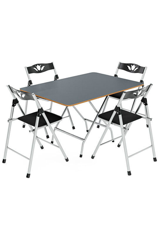 60x90 Füme Katlanır Masa Ve 4 Adet Sandalye Seti 1132