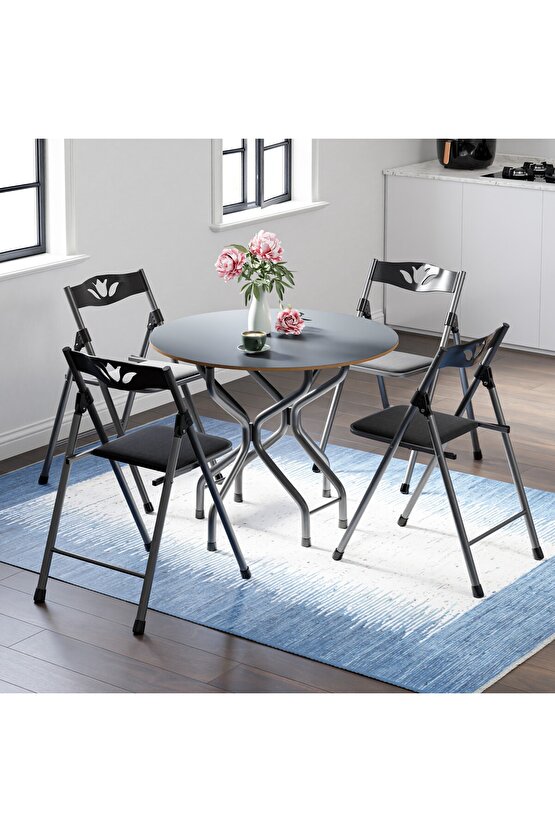 Mutfak Masa Sandalye Takımı Bahçe Yemek Masa Seti Yuvarlak Füme 1052