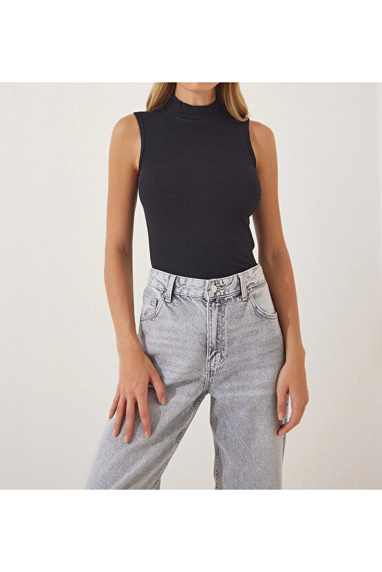 Kadın Full Likralı Fitilli Kaşkorse Body - Siyah