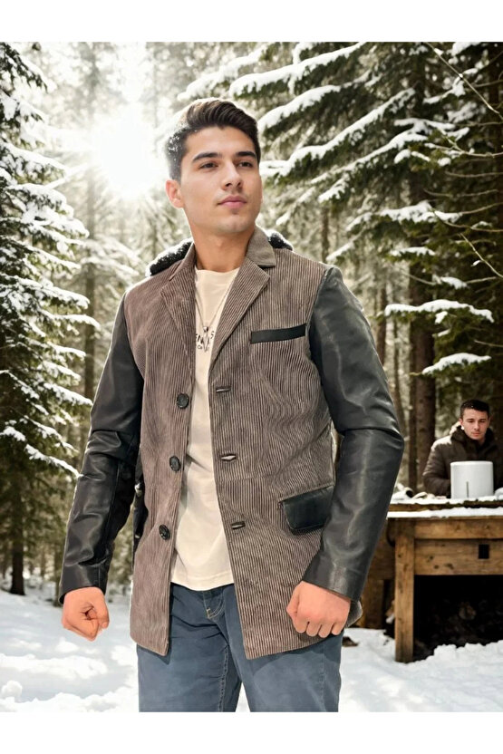 Erkek Nubuk Deri Ceket - Siyah