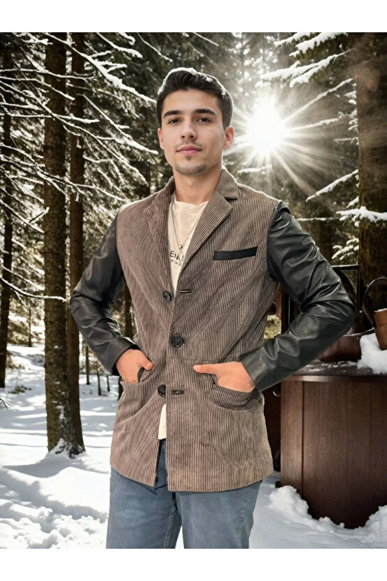 Erkek Nubuk Deri Ceket - Siyah