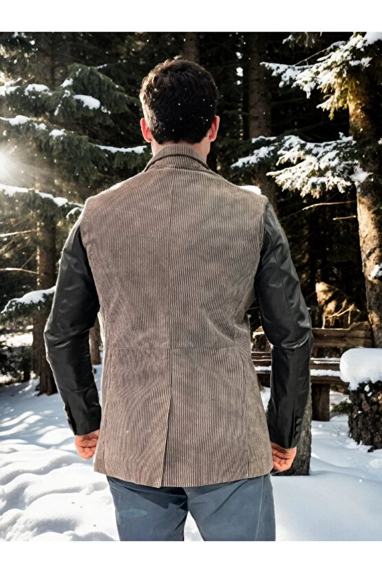 Erkek Nubuk Deri Ceket - Siyah