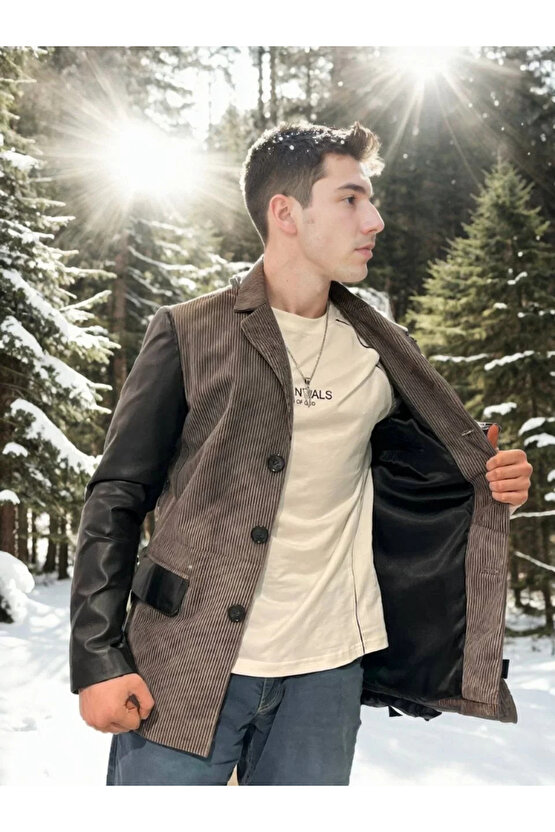 Erkek Nubuk Deri Ceket - Siyah