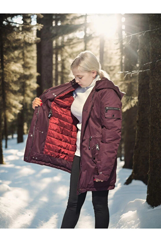 Kadın Uzun Kollu Hakiki Deri Ceket - Bordo