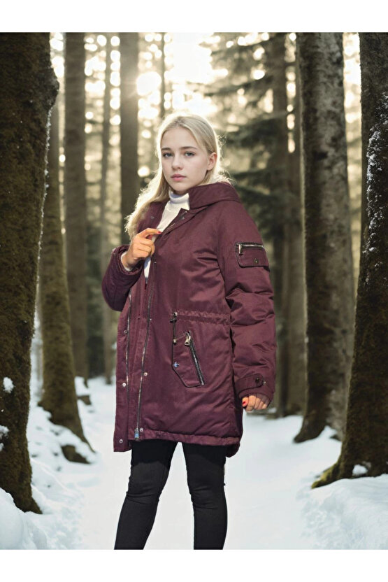 Kadın Uzun Kollu Hakiki Deri Ceket - Bordo