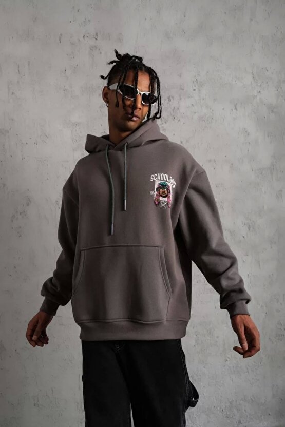 Erkek SCHOOL BOY Baskılı Kapüşonlu Sweat - Gri