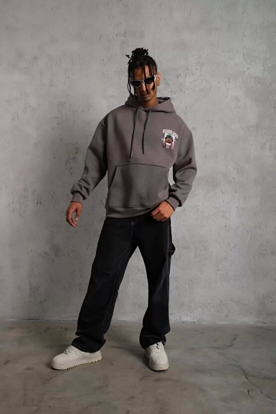 Erkek SCHOOL BOY Baskılı Kapüşonlu Sweat - Gri