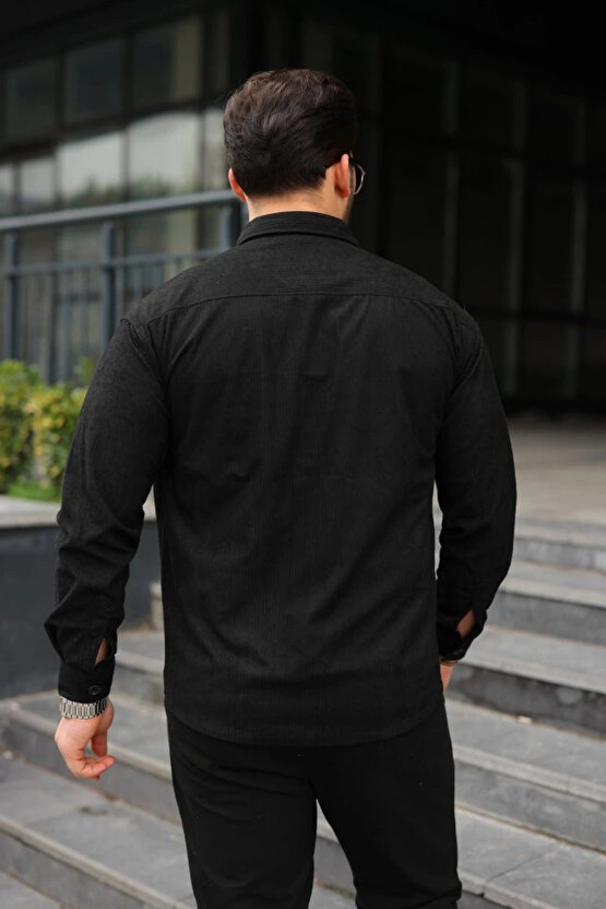 Erkek Uzun Kollu Cepli Kadife Gömlek