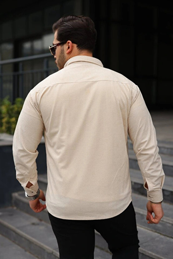 Erkek Uzun Kollu Cepli Kadife Gömlek
