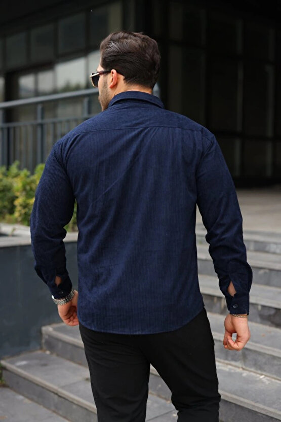 Erkek Uzun Kollu Cepli Kadife Gömlek