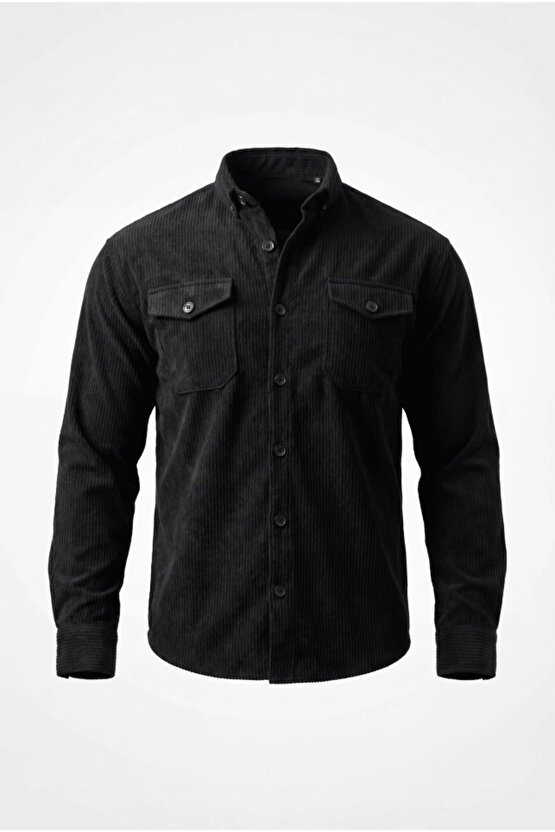 Erkek Uzun Kollu Cepli Kadife Gömlek