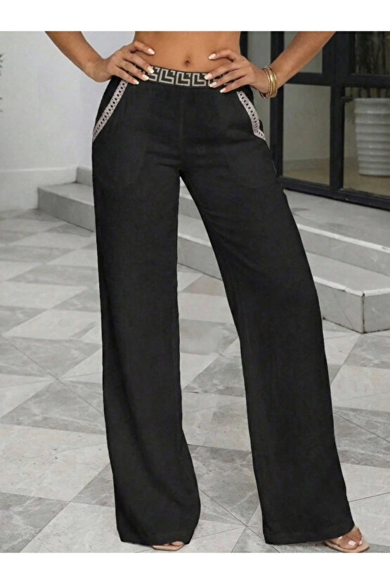 Kadın Yüksek Bel Beli Lastikli Genç Paçalı Ithal Krep Pantolon