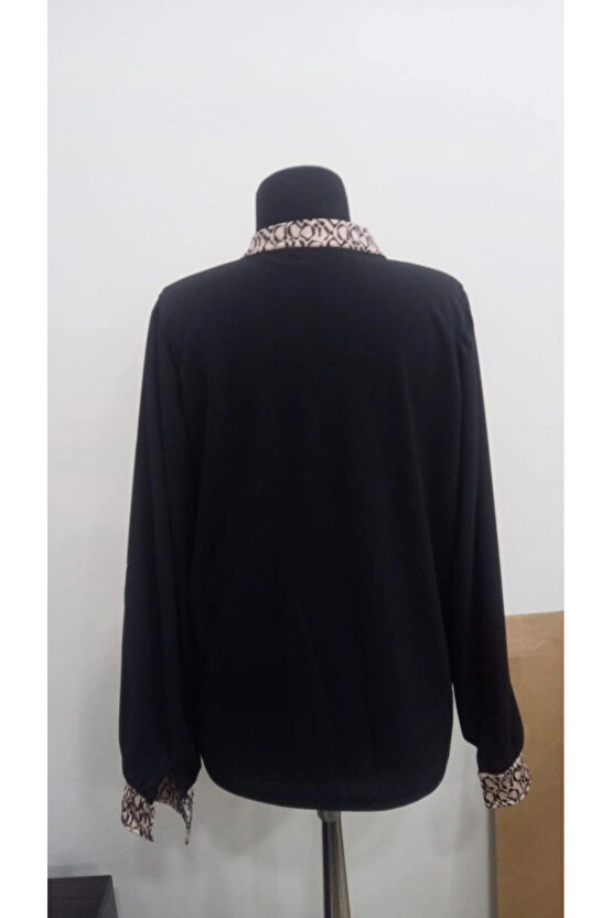 Kadın Uzun Kollu V Hakim Yakalı Desenli Ithal Krep Bluz