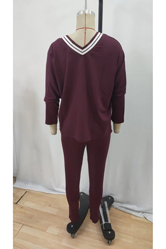 Kadın Uzun Kollu Tek Omuzu Açık Detaylı Viskon Iki Iplik Bluz Ve Pantolon Ikili Takım