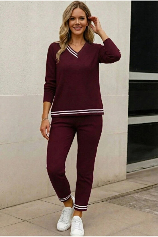 Kadın Uzun Kollu Ribana Detay Viskon Iki Iplik Ikili Takım