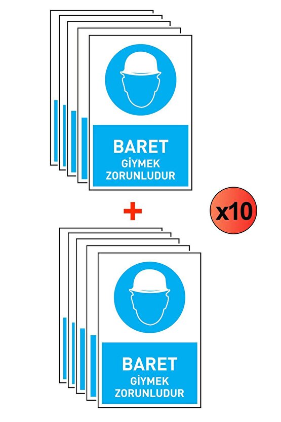 İş Güvenliği 10 Adet Levhası Baret Giymek Zorunludur Uyarı - Işaret Levhası(BANT HEDİYE)
