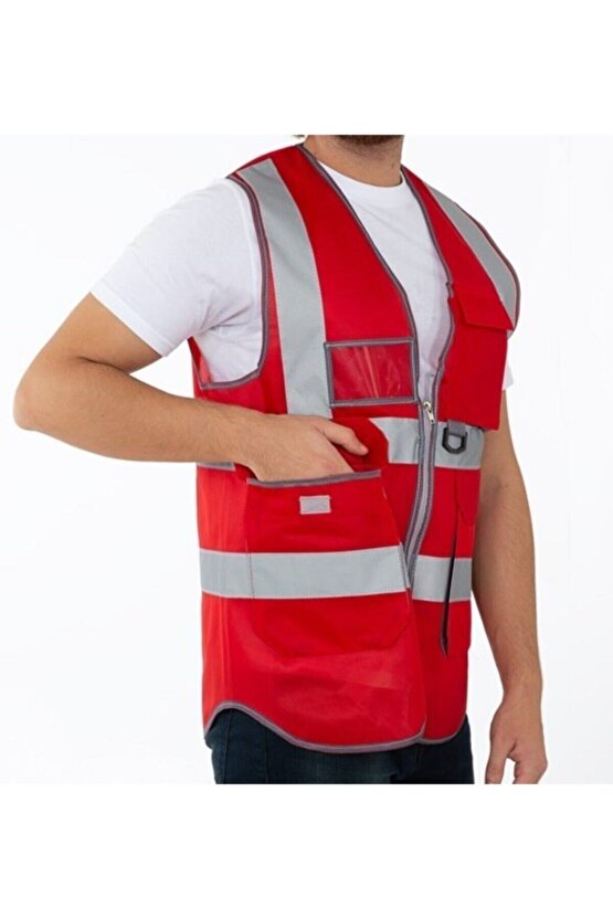 Kırmızı Reflektif Mühendis Yeleği