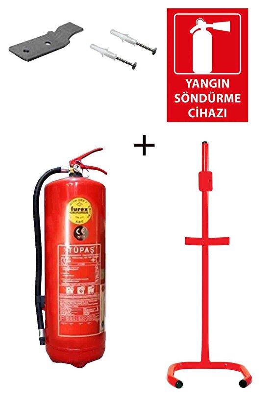 6kg Yangın Tüpü, Yangın Tüpü Levhası, Askı Aparatı, Dübel Vida Ve C Tipi Sehpa 5li Set