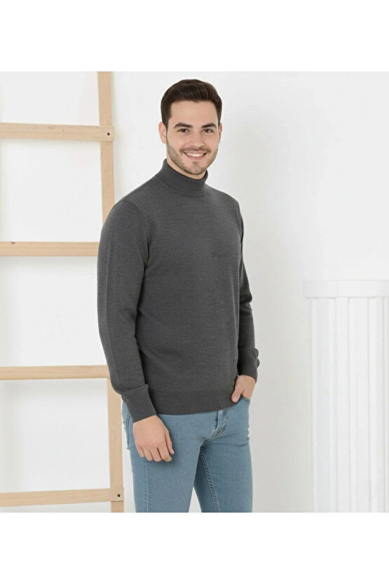 Erkek Yarım Boğaz Triko Kazak yumuşak dokulu Pamuklu ince Dokuma, uzun kollu Rahat Regular kalıp - F