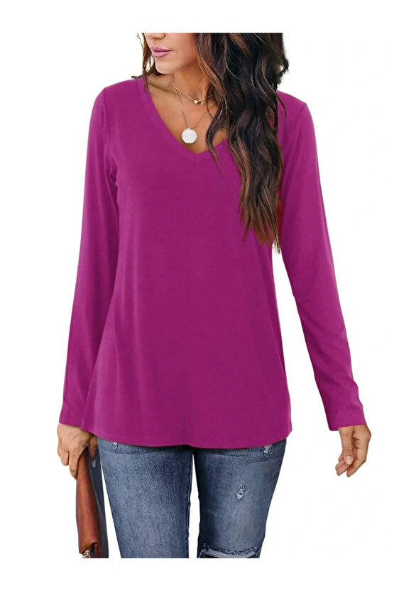 Kadın Uzun Kollu V Yaka Bluz