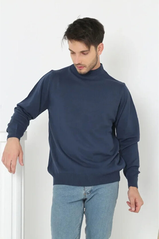 Erkek Yarım Boğaz Triko Kazak Yumuşak Dokulu Pamuklu Ince Dokuma, Uzun Kollu Rahat Regular Kalıp - İ