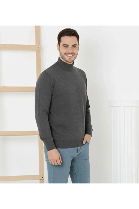 Erkek Yarım Boğaz Triko Kazak Yumuşak Dokulu Pamuklu Ince Dokuma, Uzun Kollu Rahat Regular Kalıp - F